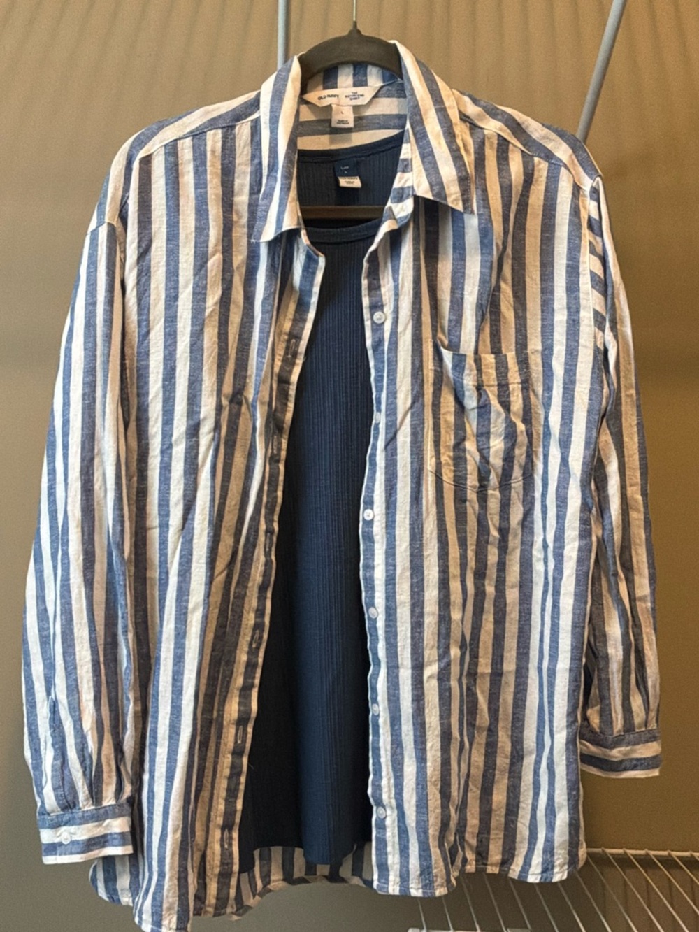 Old Navy Blue and White Striped Button-Down Shirt